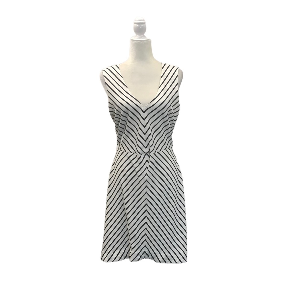 Banana Republic Black and White Chevron V-Neck Mini Dress